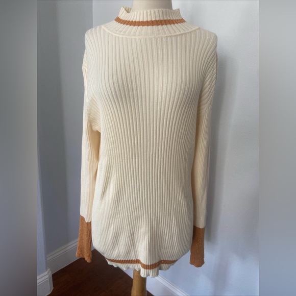 Nine West Metallic Ribbed cuffs Mockneck‎ Sweater Size XL - Picture 1 of 8